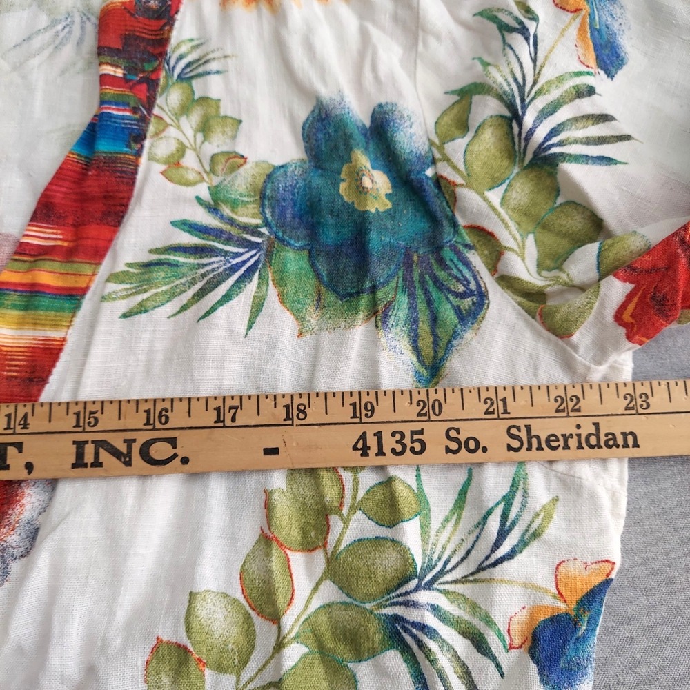 Chicos Linen Floral Kimono Style Top Women 3 Boho Resort Tie Front Beachy Artsy - Picture 12 of 14